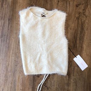 Fuzzy White Tank with Criss Cross Back